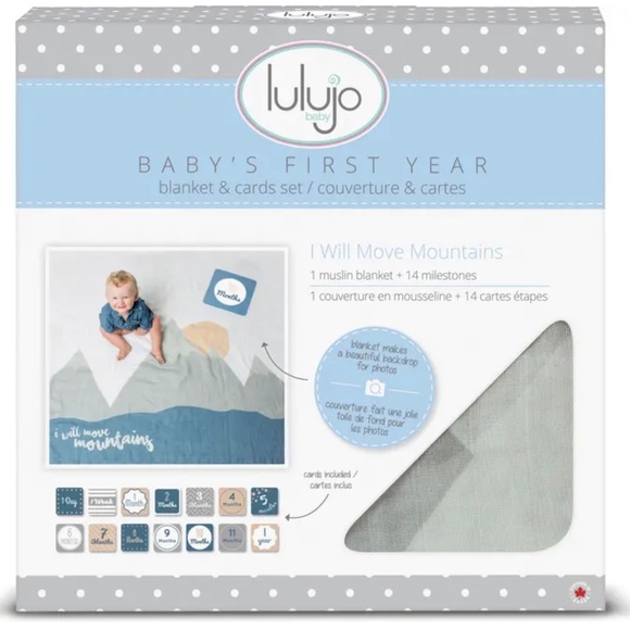 Other - Lulujo Baby’s First Year- I Will Move Mountains Muslin Blanket & Milestone Cards